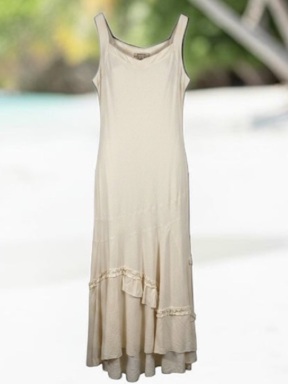 Sleeveless Cream Maxi Dress with Ruffle Hem
